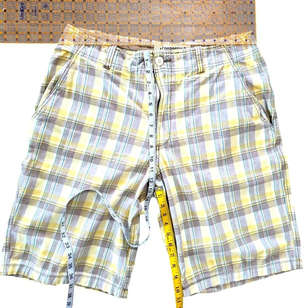 Aeropostale Y2K Preppy Casual Yellow Gray Plaid Cotton Casual Shorts Men's Sz 36 - Picture 5 of 6
